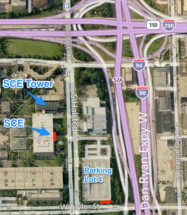 Map of SCE, SCE Tower and Parking Lot 4